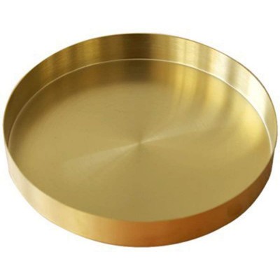 UniDes Round Brass Tray,Small Gold Decorative Tray Metal Storage Organizer Tray for Modern Home,Matte Brass Finish | 7 Inch - BY5G3R7WV