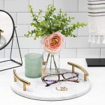 White Marble Tray with Gold Handles Marble Perfume Tray for Vanity Round Decorative Tray Round White - BGW7H8V35