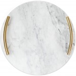 White Marble Tray with Gold Handles Marble Perfume Tray for Vanity Round Decorative Tray Round White - BGW7H8V35
