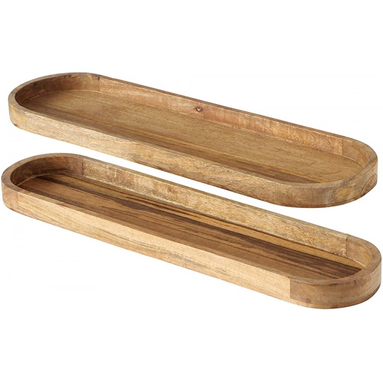 WHW Whole House Worlds Oversized Modern Farmhouse Trays Set of 2 Mango Wood Oval Smooth Finish Rounded Rims Knotty Grained Wood 32.25 and 28.25 Inches Long - BV661C23T