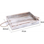 Wooden Tray with Rope Handles,Farmhouse Distressed Whitewash Ottoman Tray Kitchen Party Home Decor,Decorative Tray for Breakfast in Lap,Bed & Couch,Coffee Table,Storage Organizer Platter - BY2IP3FGS