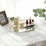 YCOCO Mirrored Counter Trays Makeup Jewelry Organizer Decorative Polygon Tray for Dresser,Bathroom,Bedroom,Cosmetics Vanity Tray,Gold - BSUX9LRHP