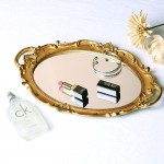 Zosenley Polyresin Ellipse Antique Decorative Mirror Tray Makeup Organizer Jewelry Organizer Serving Tray 9.8”x 14.6” Gold - BP8L9VBPK