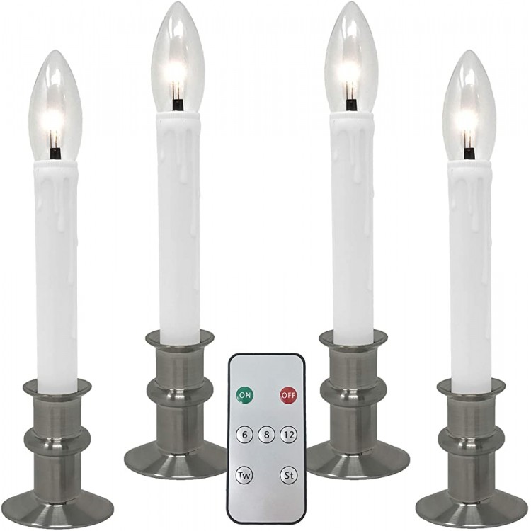612 Vermont Ultra-Bright LED Window Candles with Timer Remote Control Twinkle Steady LED Light Battery Operated Slim-Line Metal Base Adjustable Height VT-9167-R4-BNW Pack of 4 Brushed Nickel - BQTHO0TB4