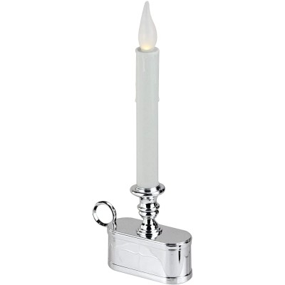 Brite Star 11" Battery Operated White and Silver LED Christmas Candle Lamp with Toned Base - B3MPXFCA1