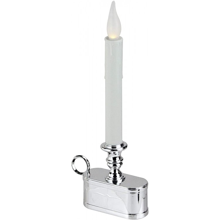 Brite Star 11 Battery Operated White and Silver LED Christmas Candle Lamp with Toned Base - B3MPXFCA1