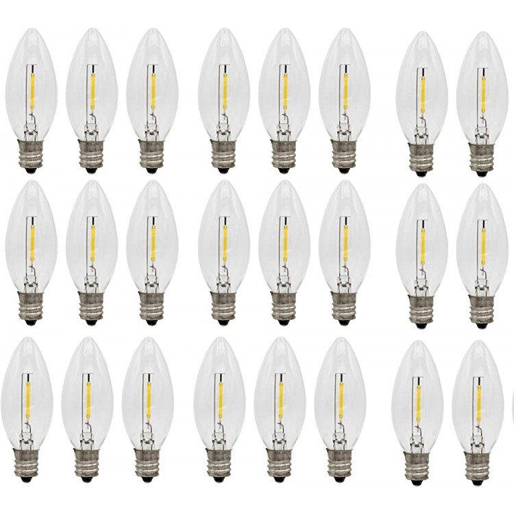 Creative Hobbies 25-Pack LED Replacement Light Bulbs for Electric Candle Lamps Window Candles Chandeliers 7 Watt Equivalent Candelabra Clear Steady Burning 120v 7w Bulb - B6XNFHHYW