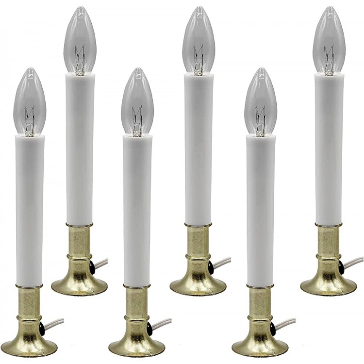 Creative Hobbies Electric Window Candle Lamp with Brass Plated Base Automatic Daily Timer Function 8 Hours On 16 Hours Off Ready to Use! 6 Pack - BTHAJ5MEP