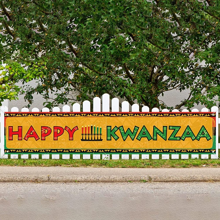 Jiudungs Kwanzaa Decoration Happy Kwanzaa Banner for Fence Kwanzaa Kinara Candle Decor African American Holiday Festival Decoration and Supplies for Home - BEZ2GUWZL