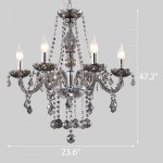 Modern Crystal Chandelier with 6 Lights Contemporary Pendant Ceiling Lighting Fixture Gray Candle Chandelier for Dining Room Living Room Bedroom Ceiling Kitchen Dinner Party Closet of CRYSTOP - BKAJ05G61