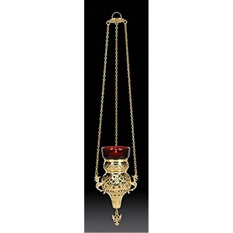 US Gifts Hanging Votive Holder with Ruby Glass Brass - BW2P775AN