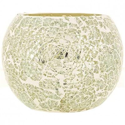 Coconut Grove Galleria Silver White Mosaic Glass Roly Poly Round Bowl Votive Candle Holder - BQNTGC30Q