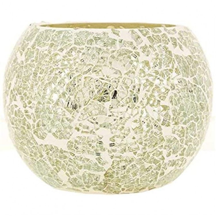 Coconut Grove Galleria Silver White Mosaic Glass Roly Poly Round Bowl Votive Candle Holder - BQNTGC30Q