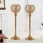 Harilla Crystal Candle Sconce for Dining Room Wedding Table Centerpieces 15cm Gold 15cm 20cm 25cm 30cm 35cm - BVUEIDCGT