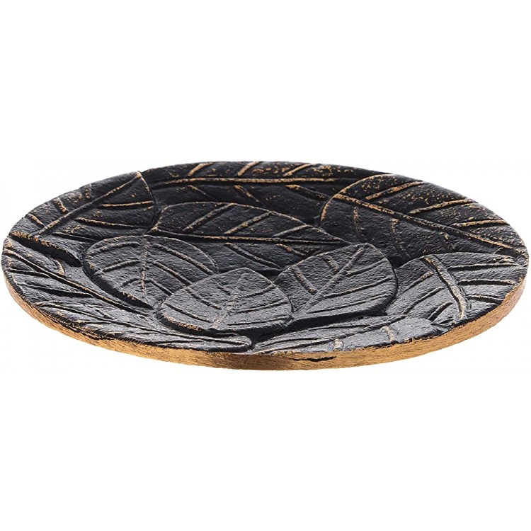Holyart Black and Gold Aluminium Saucer with Engraved Leaves Diameter 14 cm - BKX08T742