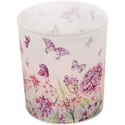 JHNIF Romantic Purple Butterfly Printed Glass Candle Holder Pencil Holder. - BUT08GR59