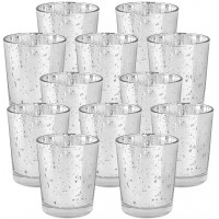 Just Artifacts 2.75-Inch Speckled Mercury Glass Votive Candle Holders 12pcs Silver - BSEU6CZ7R