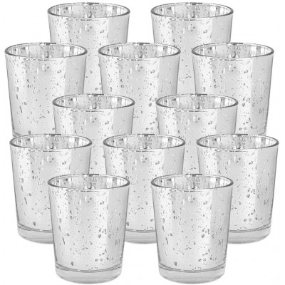 Just Artifacts 2.75-Inch Speckled Mercury Glass Votive Candle Holders 12pcs Silver - BSEU6CZ7R