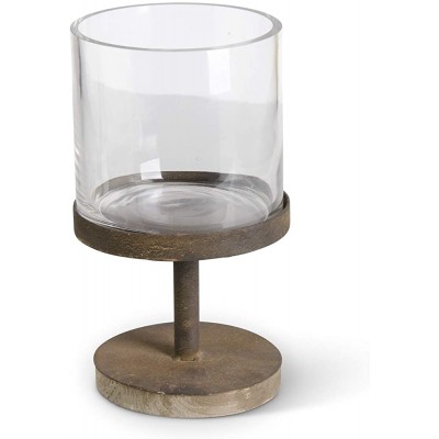 K&K Interiors 15785A-2 13.75 Inch Rusty Metal Pedestal with Glass Cylinder - BF9VS4B9R
