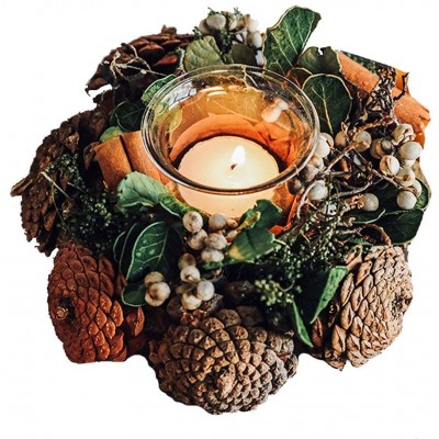 Pinecone Leaf Rose Glass Candle Holder Ornament Table Decoration - BSJLEKVK4
