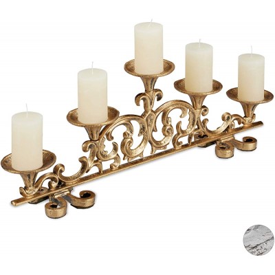 Relaxdays Antique-Style Candleholder 5 Candle Stand Shabby Chic Vintage Design HWD 20x59x9.5 cm Gold - BLXNBUI94