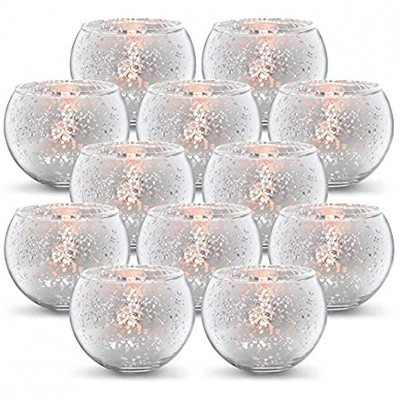 StoneHouse Round Silver Votive Candle Holders Mercury Glass Tealight Candle Holder Set of 12 - BODVLMOV7