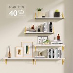 AMADA HOMEFURNISHING Floating Shelves White and Gold Wall Shelf for Bathroom Living Room Bedroom Kitchen Shelves with Gold Brackets Set of 2 AMFS11 - B3DW6QWBS