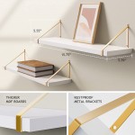 AMADA HOMEFURNISHING Floating Shelves White and Gold Wall Shelf for Bathroom Living Room Bedroom Kitchen Shelves with Gold Brackets Set of 2 AMFS11 - B3DW6QWBS