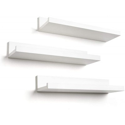Americanflat 14 Inch Floating Shelves Set of 3 in White Composite Wood Wall Mounted Storage Shelves for Bedroom Living Room Bathroom Kitchen Office and More - B90R4TPS3
