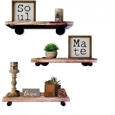 Floating Shelves with Industrial Pipe Brackets by |TY Creations Home Set of 3 Rustic Wall Mounted Wood Shelving Storage Home Decor for Bathroom Kitchen Bedroom Living Room Office - B3OI5F7OZ