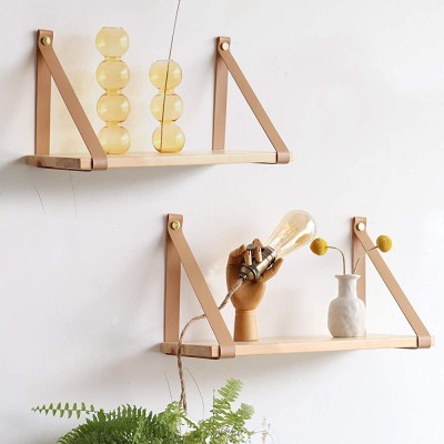 FRIADE PU Leather Strap Shelves,Wall Floating Shelf Storage Rack for Kitchen,Living Room,Bedroom,Study，Set of 2 - B5Q3039QS