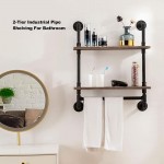 Industrial Pipe Shelving,Iron Pipe Shelves Industrial Bathroom Shelves with Towel bar,24 in Rustic Metal Pipe Floating Shelves Pipe Wall Shelf,2 Tier Industrial Shelf Wall Mounted with Hook ROGMARS - BWBNRGC74