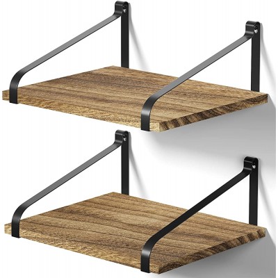 Love-KANKEI Floating Shelves Wall Mount Rustic Wood Wall Shelves with Large Storage L16.5 x W12 inch for Kitchen Living Room Bathroom Bedroom Set of 2 Carbonized Black - BFQ3IPOX5