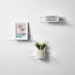 OAPRIRE Floating Shelves Set of 2 with Cable Clips Easily Expand Wall Space Acrylic Small Wall Shelf for Bedroom Bathroom Gaming Room Living Room Office Clear - BY1S8A4J2