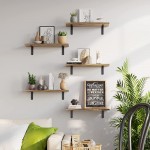 POTRAS Floating Shelves for Wall Décor Rustic Wood Wall Shelves for Bedroom Set of 5 Farmhouse Style Floating Shelf for Bathroom Hanging Shelves for Storage Wall Mounted Shelves for Living Room - BVL2MBUCV
