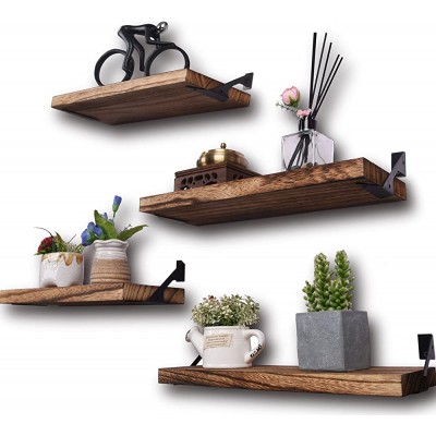 Rustic Wood Floating Shelves for Wall Farmhouse Wooden Wall Shelf for Bathroom Kitchen Bedroom Living Room Set of 4 Light Brown - BUF97XVXO