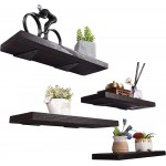 Rustic Wood Floating Shelves Wall Mounted Farmhouse Wooden Wall Shelf for Bathroom Kitchen Bedroom Living Room Set of 4 Dark Brown - B5GNTD9FL