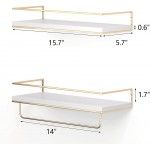 SHARIO White Floating Shelves Set of 2 Wall Mounted Hanging Shelves with Golden Towel Rack Decorative Storage Shelves for Bathroom Kitchen Living Room & Bedroom White - B2ZS0UHYY