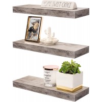 Sorbus Floating Shelf Set — Rustic Wood Hanging Rectangle Wall Shelves — Perfect for Home Décor Trophy Display Photo Frames and More 3-Pack Grey - B8ES7X1KH