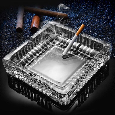 Ashtray  Large Glass Ashtray for cigarette cigar  Clear Crystal Ash trays Outdoor Glass Spuare Ashtrays 7x7inch - BYQOL0CB8