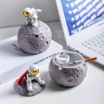 Astronaut Moon Ashtray with Lid Smell Proof for Indoor Outdoor Home Office Living Room Table Cute Creative Cartoon Sit Down Astronaut Spaceman Ashtray Resin Craft Ornament Grey - BK2N6K42B