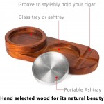 Cigar Ashtray Coaster Whiskey Glass Tray and Cigar Holder Wooden Ash Tray Slot to Hold Cigar Cigar Rest Cigar Accessory Set Gift for Men Dad Great Decor for Home,Office or Bar - B3HYHE4JW