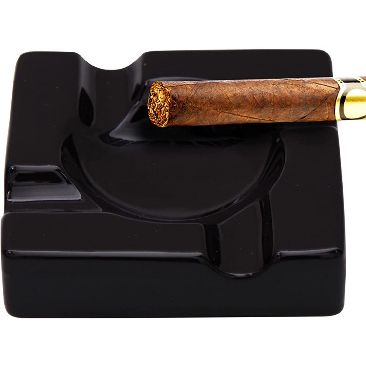 Cigar Ashtray Outdoor Cigarette Ash Tray – 5.9 inch Ceramic Ashtrays Black Glossy Cigar for Indoor Outdoor Patio Home Office Use – Cigar Accessories Luxury Gift Set for Men and Women - BX5DKIVSZ