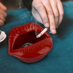 Loghot Creative Ceramic Cigarette Ashtrays with Lips Style Fashion Home Decorations Dark Red - BLPO5GJOK