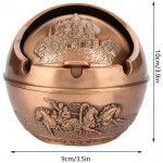 Portable Travel Car Ashtray Round Ball Stamped Pattern Gift Home Decoration Ashtray10 * 10 castle copper color - BZA59TKU4