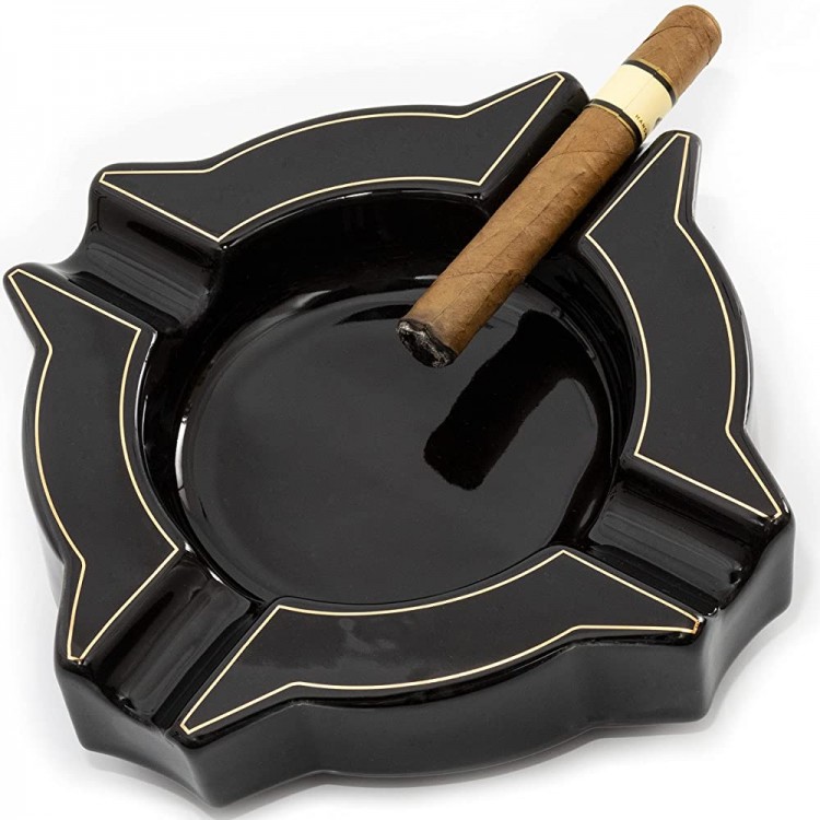 ROGOZ Ceramic Cigar Ashtray For Men Durable Solid 4 Slot Cigar Holder Large Heavy Outdoor Glass Cigar Ashtrays For Patio Unique Ceramic Cigar Ash Tray For Home Office Decoration ,Cigars Gift Set For Men BTMN-CCZ - B9TN4THSW