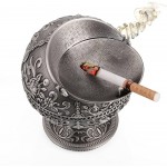Vintage Windproof Ashtray with Lid Tabletop Portable Cigarette Ashtray for Outdoor Indoor Metal Push Down Ashtray Smoking Ash Tray Hand Stamped Pattern Gift for Men Women Rose Tin - BCMNWNQLG