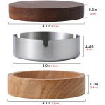 Wooden Ashtray with Lid for Smokers Stainless Steel Liner Ash Tray Windproof Durable Easy to Clean Cool Ashtrays for Indoor or Outdoor Use Patio Office & Home - BGA20AGJV