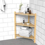 3 Tier Corner Shelf Bamboo Shower Corner Shelves Free Standing Shelf Storage Organizer for Bathroom Living Room Kitchen - BS75OZHHI