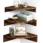 Alsonerbay Corner Shelf Wall Mount Set of 3 Floating Shelves for Wall Storage and Display Rustic Wall Shelves Wood Shelves for Bedroom Kitchen Living Room Nursery and Office Dark Brown - BH59DQR1E